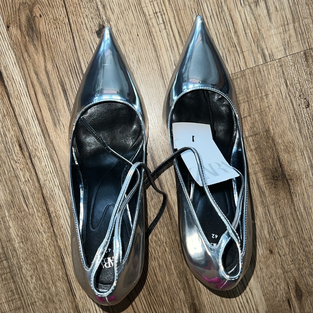 NEW! Zara Silver Metallic Heels Size 42 or 11 (US) - Picture 8 of 13